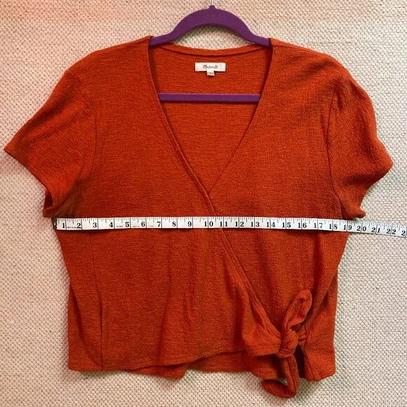 Madewell Orange Wrap Crop Top 100% Cotton L - Picture 5 of 6